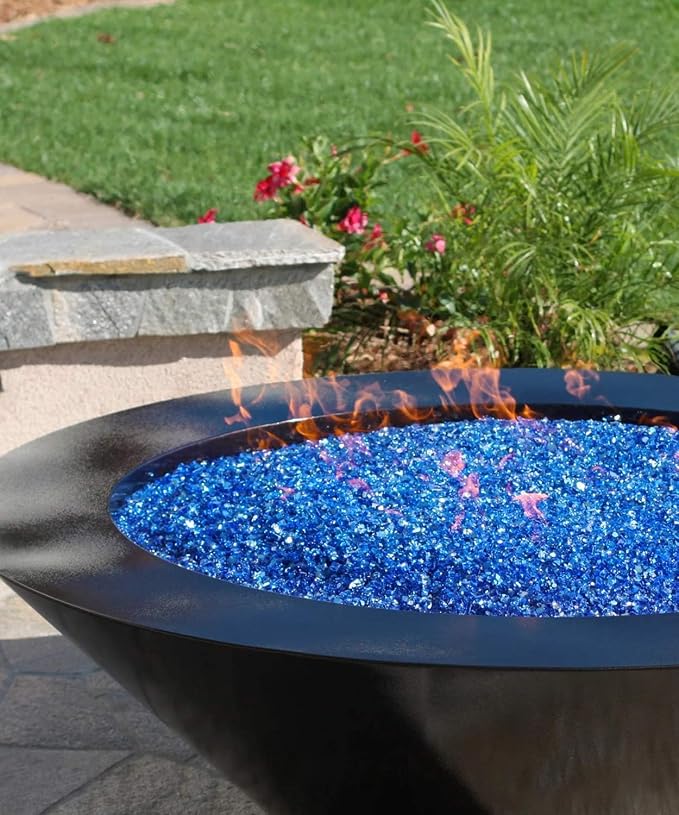 NUPICK 10 Pound Fire Glass, 1/2 Inch Reflective Fire Pit Glass | Tempered Fire Pit Rocks for Propane or Natural Gas, Glass Rocks for Fire Pit Table, Fireplace, Fire Bowl, Landscaping, Blue