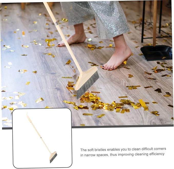 Long Handle Soft Bristle Broom Dustpan Set Floor Cleaning Broom for Indoor and Outdoor Use Anti-Static Pine Wood Sweeping Brush for Home Kitchen and RV