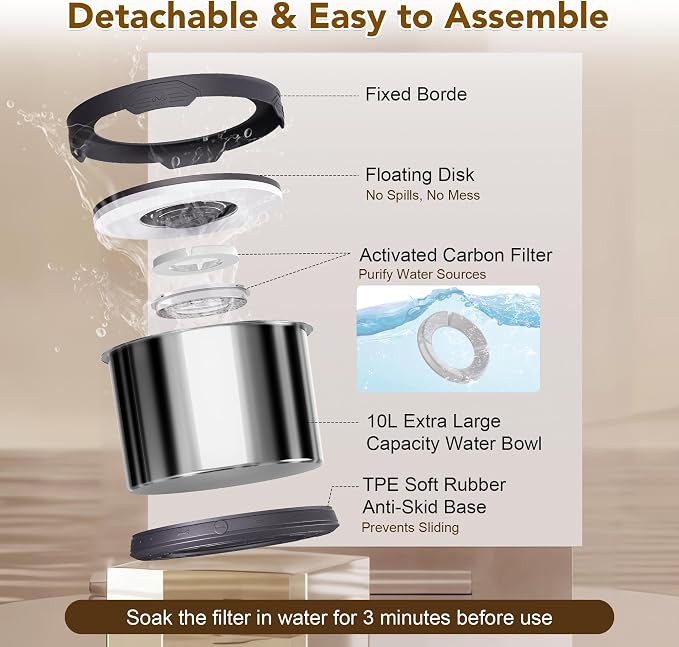 UPSKY 10L Dog Water Bowl No Spill Stainless Steel for Slow Drinking Grey | Large Capacity, Spill-proof, Non-slip Design, Durable, For Large Dogs, Messy Drinkers & Multi-pet Homes, Outdoor / Indoor