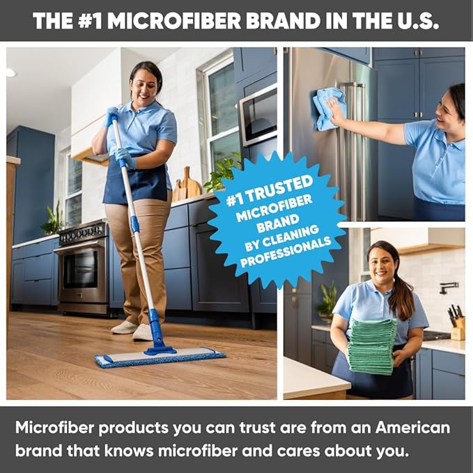 Microfiber Wholesale 18 Inch Professional Microfiber Mop | 4-Piece Stainless Steel Handle | Wet Dry Flat Mop Kit for Hardwood, Laminate, Tile, Vinyl Floors | 3 Washable Pads | Floor Cleaning System