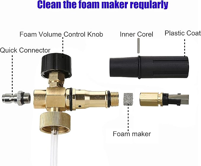 Tool Daily Short Pressure Washer Gun with Foam Cannon, 1/4 Inch Quick Connector, with 5 Pressure Washer Nozzle Tips, 1 Liter