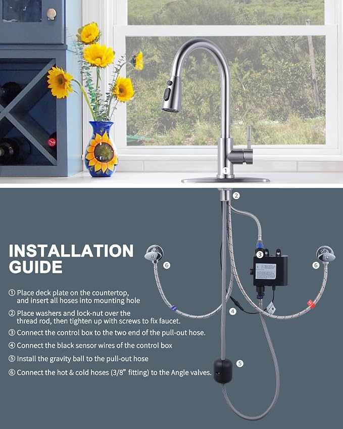 Touchless Kitchen Faucet Stainless Steel: WOWOW Smart Motion Sensor Kitchen Sink Faucet with Sprayer, Stainless Steel Kitchen Faucet for Sink 1 or 3 Hole Brushed Nickel Single Handle Kitchen Tap