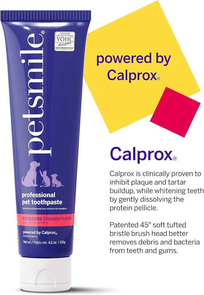 Petsmile Teeth Brushing Kit, Toothpaste + Brush, Rotisserie Chicken 4.2 Oz | Pet Toothpaste + 45° Patented Toothbrush, VOHC Accepted, Calprox® Powered, 6-Month Supply, Human-Grade, Clinically Proven