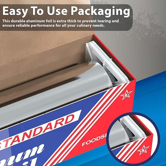 12" x 1000" (4 Pack) Standard Aluminum Foil Roll - Food Service Aluminum Roll - Commercial Grade Disposable Foil Roll for Food Service Industry and Home Use