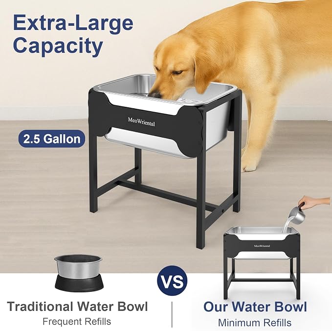 2.5 Gallon Elevated Dog Water Bowl for Large Breeds, 16.5" Tall Raised Stainless Steel Large Dog Water Bowl with Full Metal Stand for Relief Joint Pressure, Tip-Proof, Easy to Clean, Indoor & Outdoor
