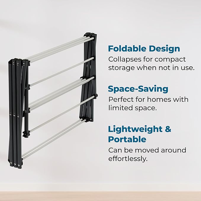 Honey-Can-Do 6-Tier Collapsible Steel Clothes Drying Rack, 24 ft, White | 6-tier steel rack with 24 ft of drying space folds flat to 3 in. Coated bars are gentle on delicates; 50 lb capacity.