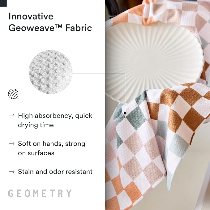 GEOMETRY Kitchen Tea Towels - Quick Dry Microfiber Dish Towels for Kitchen Checkmate CA, 18" x 30" 2-Pack
