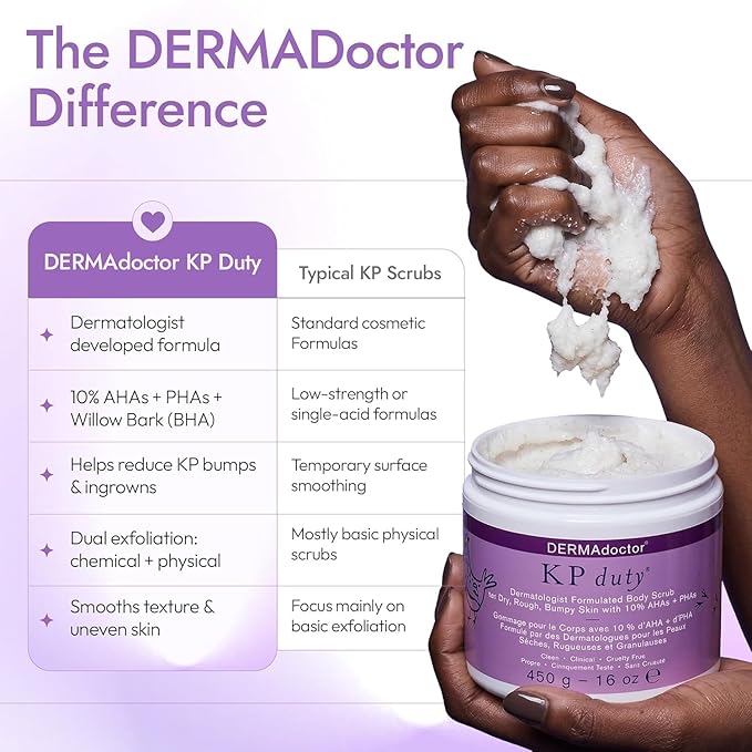 DERMAdoctor KP Bump Eraser Body Scrub with 10% AHAs + PHAs for Keratosis Pilaris, Dry, Rough, and Bumpy Skin, Dermatologist Formulated Exfoliating Body Scrub with Glycolic and Lactic acids - 32 oz