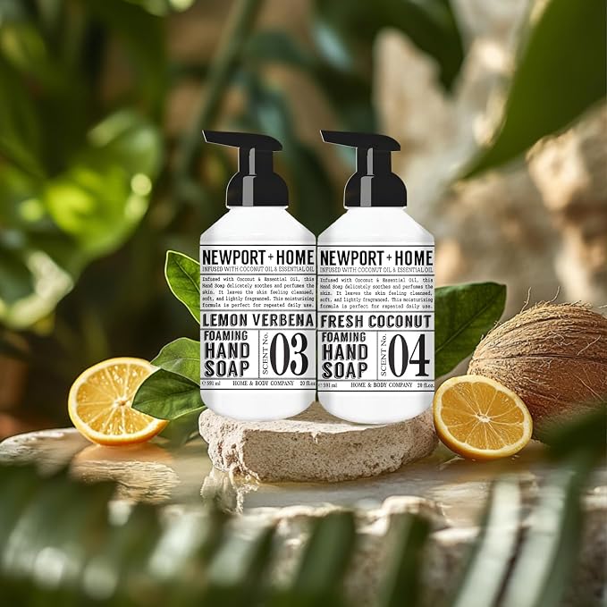 Newport Home Foaming Hand Soap 4 pack, 20oz bottles, Lemon Verbena and Fresh Coconut scents, from Home and Body Company