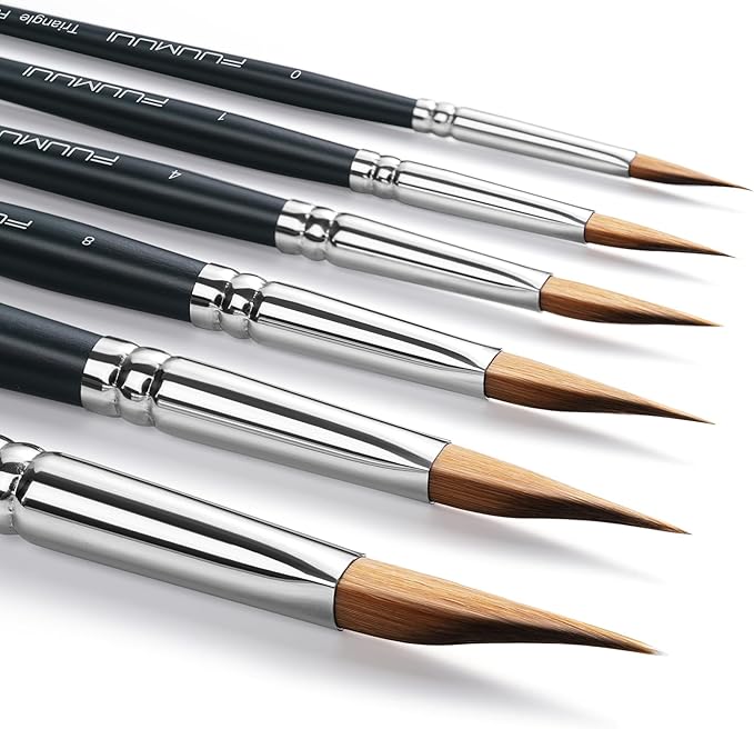 Triangle Wedge Paint Brushes Set – Fuumuui 6pcs Precision Pointed Pinstriping Professional Synthetic Brush for Watercolor, Gouache – Short Handle Painting Tools for Fine Detail & Geometric Art