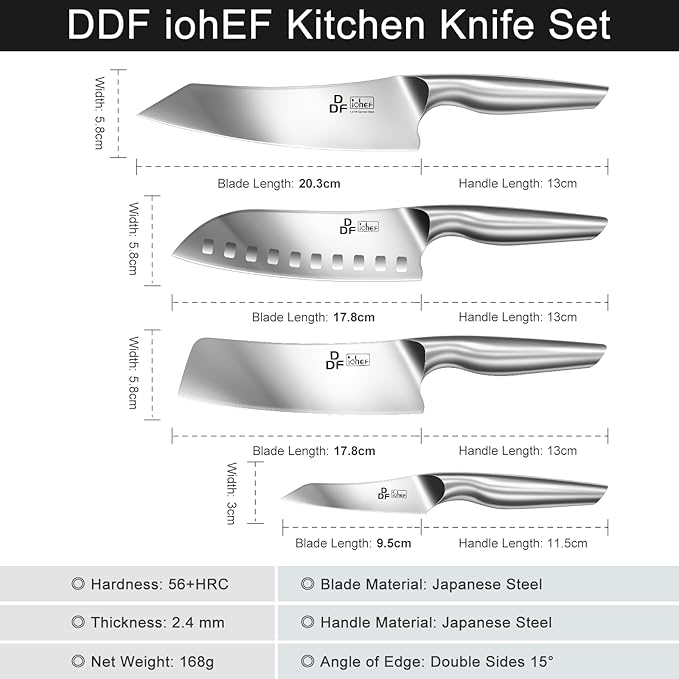 4 Piece Kitchen Knife Set, High Carbon Stainless Steel, Dishwasher Safe | Super Sharp Chef Knife Set with Ergonomic Hollow Handles, Silver Knife Set for Kitchen, Ideal for Gifting