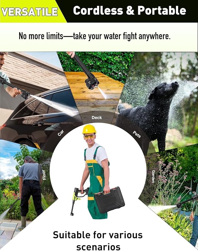 Cordless Car Washer, Lightweight Portable Cleaning Tool | 6-in-1 Nozzle, Battery Powered, Ideal for Small to Medium Cleaning Tasks, Car, Garden & Fence