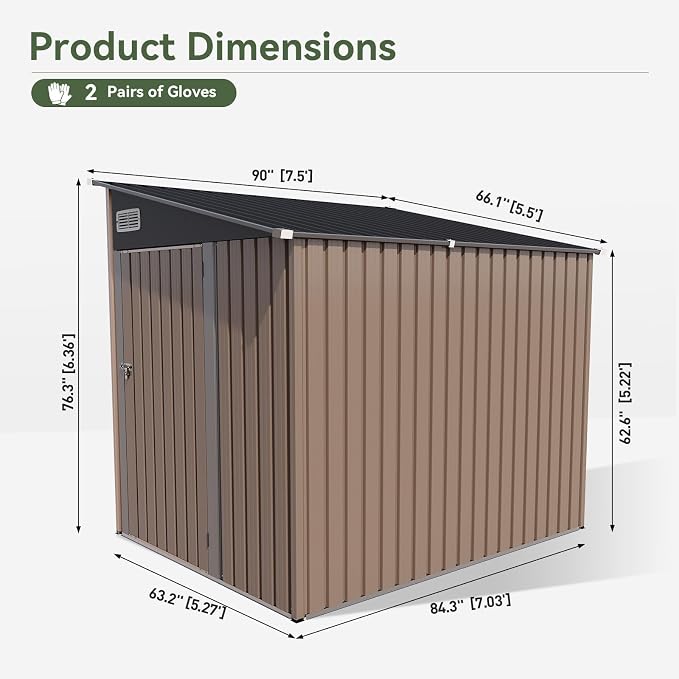 Aoxun 8x6 FT Lean to Shed Outdoor Storage Shed, Brown | Lockable Doors & Slooping Roof, Metal Garden Tool Shed for Backyard, Bike Shed for Patio, Poolside