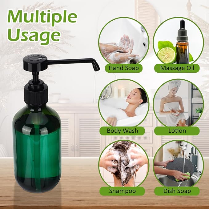 50 Pack Plastic Soap Dispenser Bulk Empty Pump Bottles Dispenser with Long Pump 10 oz Refillable Dish Soap Hand Washing Bottles Lotion Bottle for Kitchen Bathroom(Transparent Green)