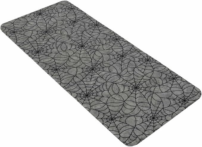 Runner Rug Indoor Outdoor 15.7"x47.2", Grey Halloween Absorbent Non Slip Entry Door Mat, Black Spiders Net Classic Gingham Low-Profile Hallway Rugs for Kitchen Laundry Room Entryway Mudroom Apartment