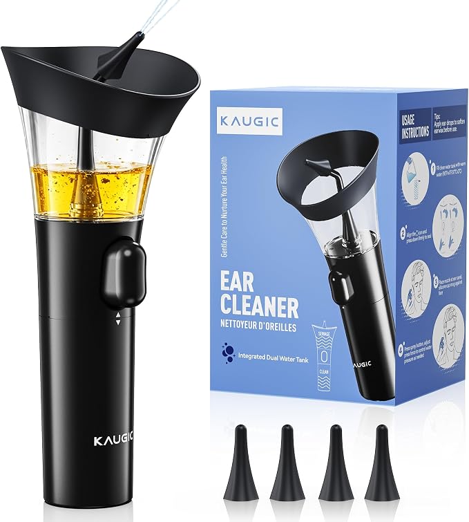 KAUGIC Manual Ear Wax Cleaner – Safe, Comfortable & Easy to Use Seamless One-Hand Operation, Black | Gentle Ear Irrigation Tool, Effortless Hand-Controlled Flow, Soft Silicone Tips, Comfortable Ergonomic Grip, FSA - HSA