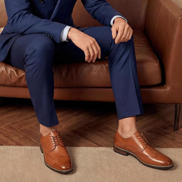 Mens Classic Cap Toe Dress Shoes Oxford for Office | Polished PU Outer Shell,Ventilated Comfortable Latex Insole. Formal Footwear Suited for Office Engagements ,Outings,Weddings