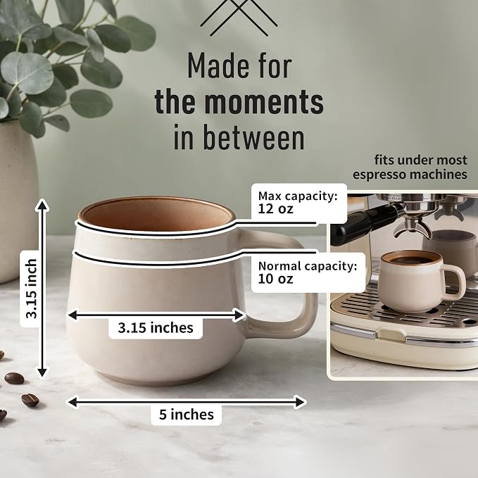 Ava Nord Stoneware Ceramic Coffee Mugs Set of 4 | 12 oz | Rose Sand | Lead-Free, Non-Toxic, Freezer - Microwave & Dishwasher Safe, Comfortable Handle, Aesthetic Nordic Design for Cappuccino