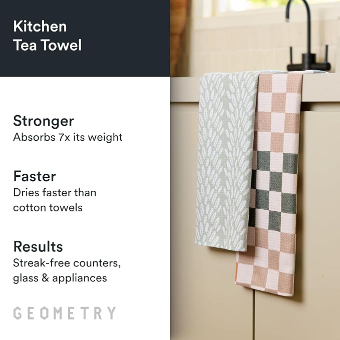GEOMETRY Kitchen Tea Towels - Quick Dry Microfiber Dish Towels for Kitchen Checkmate CA, 18" x 30" 2-Pack