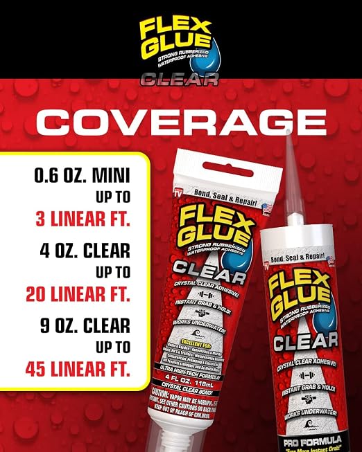 Flex Glue Super Strong Transparent Waterproof Adhesive, 4-oz, Clear - Pack of 2
