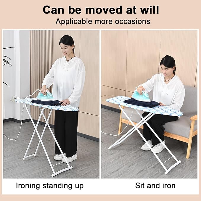 Ironing Board, Height Adjustable Smooth Edge Good Load-Bearing Non-Slip Clothes Ironing Board with Folding Legs (Neon)