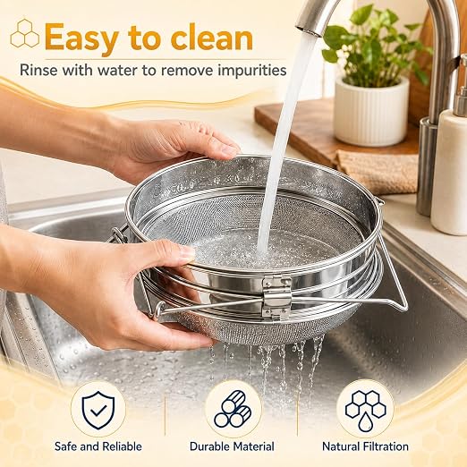 2PCS Honey Strainer Double Sieve Honey Filter, Honey Extractor for 5 Gallon Bucket 9x14 Inch, Beekeeping Supplies for 5 Gallon Bucket Honey, Beekeeping Equipment Tools