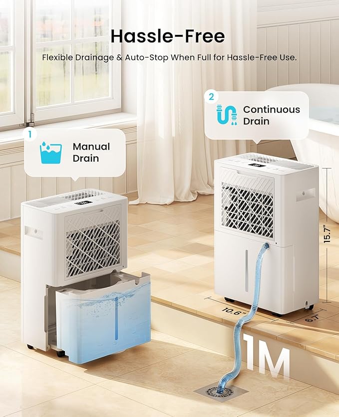 34 Pint Dehumidifier for Basement up to 2500 Sq.Ft, ozeeco Home Dehumidifier with Drain Hose, Ionizer, Humidity Control, Ultra Quiet, Child Lock, 24H Timer for Bedroom, Bathroom, RV