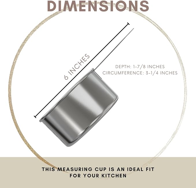1 Cup Stainless Steel Measuring Cup | Sturdy Metal 250 ml | 240 cc | 8 oz | Single Cup for Wet and Dry Ingredients | Great for use as 1 Cup Dog Food Scoop - 12 PK