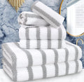 VOOVA & MOVAS 6PC Towel Set, 100% Cotton, Gray Beige | 2 Large Bath Towels 30x56 In, 2 Hand Towels 18x28 In, 2 Washcloths 13x13 In, Quick Dry, Thick, Soft, College Dorm Towels