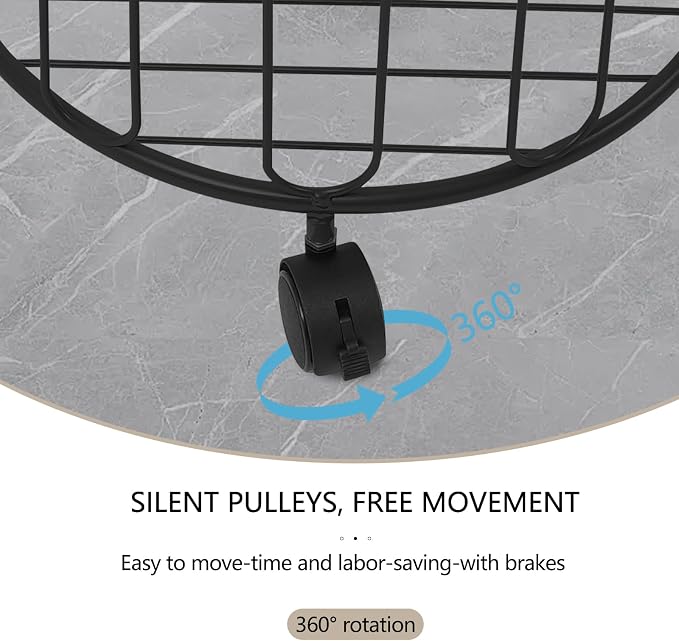 Rolling Laundry Hamper with Wheels Metal Wire Laundry Basket Cart Heavy Duty Clothes Toy Sundries Storage Organize Hamper Bin for Living Room Bathroom Closet Bedroom (Black, Round 2)