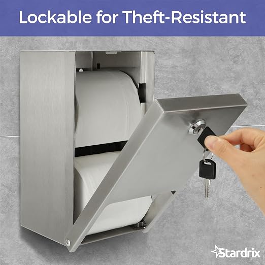 Stardrix 2 Roll Stainless Steel Commercial Toilet Paper Dispenser, Heavy Duty Wall Mount Tissue Holder with Lock for Restroom/Bathroom