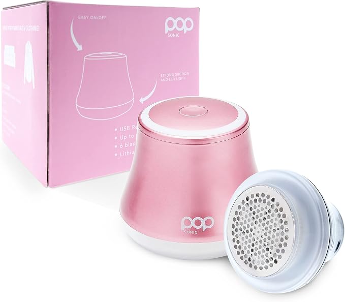 Fabric Shaver, Lint Remover Electric (Rose Gold) – Rechargeable, 6 Blade System, Fabric Lint Shaver w/LED Light | One-Touch Activation Pill Shaver for Clothes - Electric Lint Remover Fabric Shaver