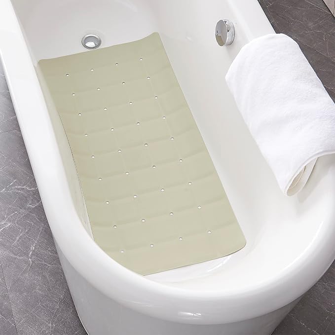 Webos Foldable Silicone Bathtub Mat: Jumbo Size Heavy Duty Safety Bath Mat for Tub Without Suction Cups Non Slip Bath & Shower Mat for Textured, Reglazed, Refinished Tub (Beige, 35.8 x 17.7)