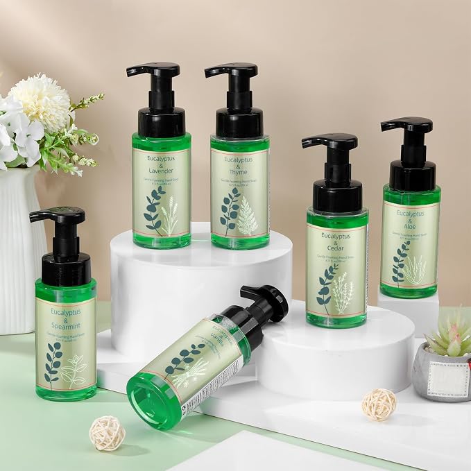 6 Pack Eucalyptus Foaming Hand Soap with Pump Care Moisturizing Liquid Eucalyptus Scented Foam Hand Wash 2026 New Year Gifts for Kitchen Bathroom Family Teacher Staff 8.75 Fl. oz