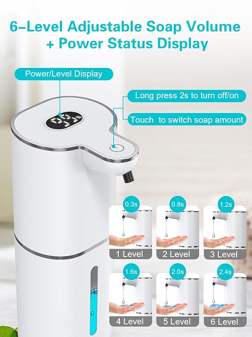 Bomivoi 2 Pack Automatic Liquid Soap Dispenser, Rechargeable Touchless Soap Dispenser, Digital Display, 6-Level Adjustable, 380mL Wall Mount Countertop Hand Soap Dispenser for Bathroom Kitchen Sink