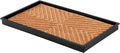 Anji Mountain Heavy Duty Waterproof Rubber Shoe Storage Mat Organizer/Boot Storage Multi Use for Entryway with Coir, Tan Cross Embossed Insert, Fits 2 Pair (24.5" Wide)