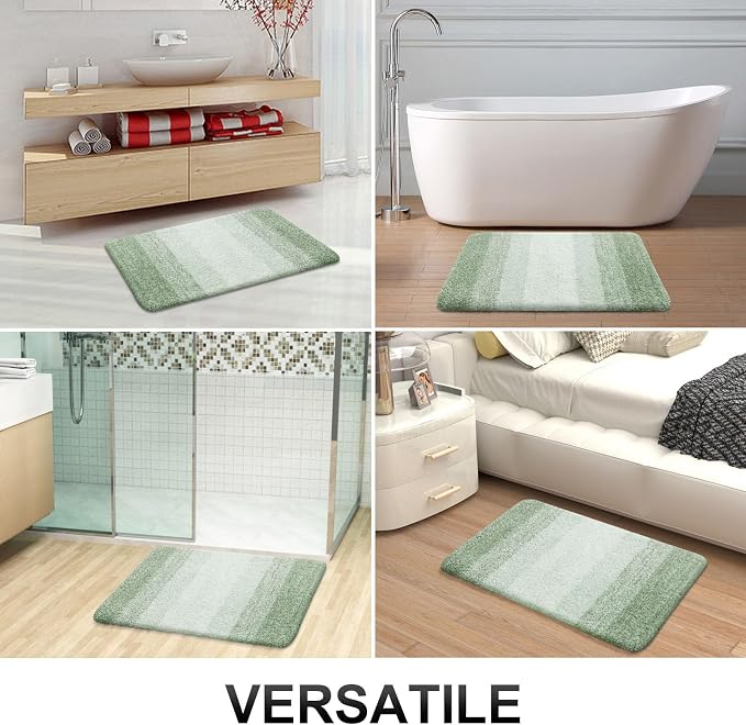 OLANLY Luxury Toilet Rugs U-Shaped 24x20, Extra Soft and Absorbent Microfiber Bathroom Rugs, Non-Slip Plush Shaggy Bath Mat, Machine Wash Dry, Contour Bathroom Mats for Toilet Base, Sage Green