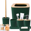 XLHOMO Dark Green Bathroom Accessories Set, 9-Piece Green Bathroom Set with Trash Can, Tray, Soap Dispenser, Toothbrush Holder, Toothbrush Cup, Soap Dish, Toilet Brush and Q-tip Holders