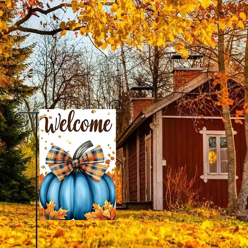 Welcome Fall Blue Pumpkin Thanksgiving Garden Flag 12x18 for Outside