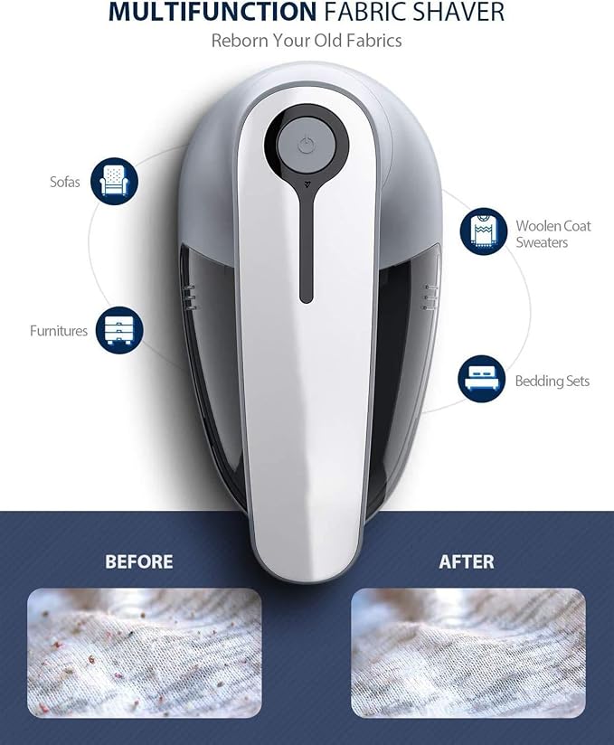 BAHREL Fabric Shaver Lint Remover - Fabric Defuzzer Electric Lint Fuzz Pills Remover with Quandruple Protection & 2 Replaceable 6-Leaf Blades, Sweater Defuzzer Remove Pilling (Color : Gray)
