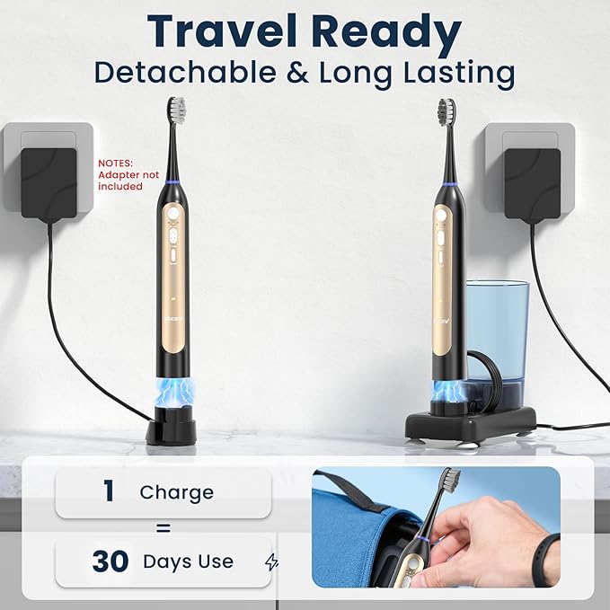 Electric Toothbrush with Water Flosser Combo, Compact 3-in-1 Flossing Toothbrush, 40000 VPM Sonic Brushing,11oz Easy-Clean Detachable Tank, Space-Saving Care for Sensitive Braces,30-Day Battery