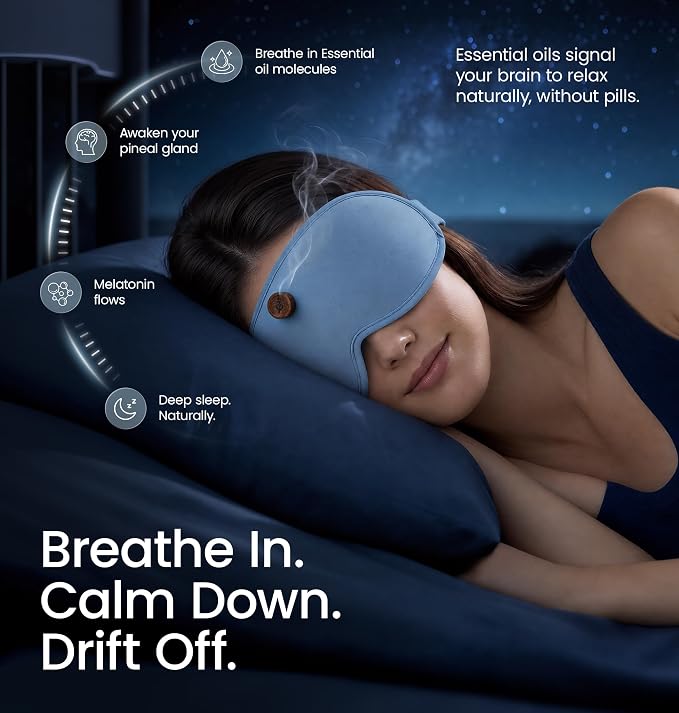 Aromatherapy 3D Sleep Mask Bamboo Cotton with Essential Oils, Lavender Eye Mask Blackout, Magnetic Wood Diffuser, Sleep Mask for Women Men Side Sleepers Travel, Natural Sleep, Relaxation, Meditation