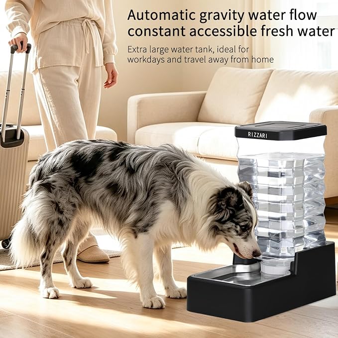 RIZZARI 10L Dog Water Bowl Dispenser:Large Capacity for Multiple Dogs | With Replaceable Filter/Wide Mouth For Easy Cleaning/Dishwasher Safe Bowl Design/No Electricity/Indoor & Outdoor Use