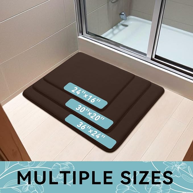 Smiry Memory Foam Bath Mat 30x20, Extra Soft and Absorbent Bathroom Mats, Non Slip Washable Carpet for Floor, Shower and Tub, Brown