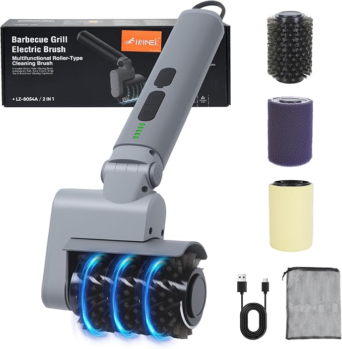 Upgrade Electric Grill Brush, BBQ Grill Brush for Outdoor Grill - 180°Adjustable Automatic Stainless Steel Wire Grill Cleaning Brush for Camping Outdoor BBQ Accessories