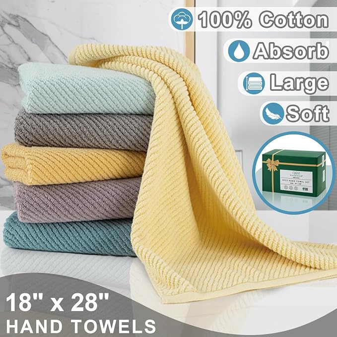 VOOVA & MOVAS Bath Towels 4PC, 100% Cotton, 30x56 in, Ocean Blue | Quick Dry, Thick, Soft, Absorbency, Bathroom Essentials, Suitable For Household Bathroom, Spa, Guest Room