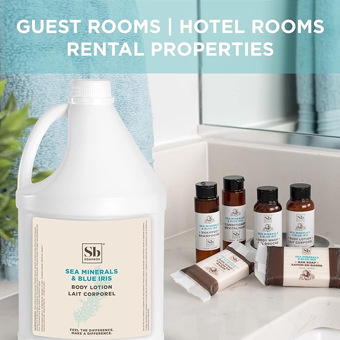 Soapbox Sea Minerals & Blue Iris Body Lotion, Refill Bulk Size For Rentals, Guest Rooms & Hotels - Clean Ingredients Free of Harsh Chemicals, Sulfates, Parabens & Silicones - 1 Gallon Bottle