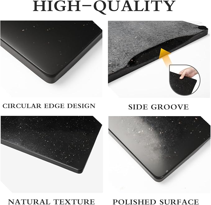 Granite Cutting Board for Kitchen 20×16 Inch black | Natural stone, 0.59" thick, non-slip feet, stay cool for dough/butter, ideal for pastry, cheese, charcuterie, pizza, bread