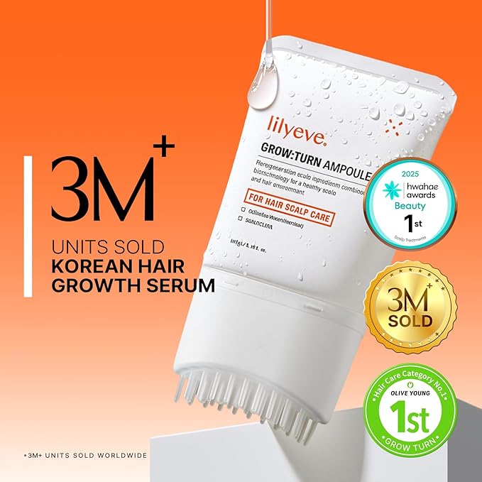 lilyeve GROWTURN Hair Growth Serum with Built-in Brush, Heartleaf-Derived Exosomes to Revitalize, Korean Hair Care, 3.38 fl. oz. (Pack of 4)