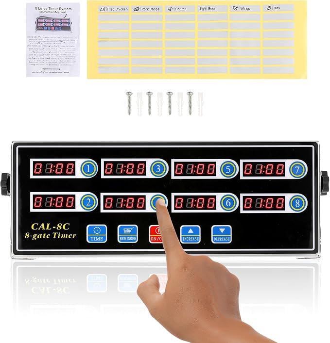 BEAMNOVA 8-Channel Digital Kitchen Timer, Commercial Timer for Restaurant, Food Timer for Cooking, Fryer Reminder, Adjustable Loud Alarm, Stainless Steel